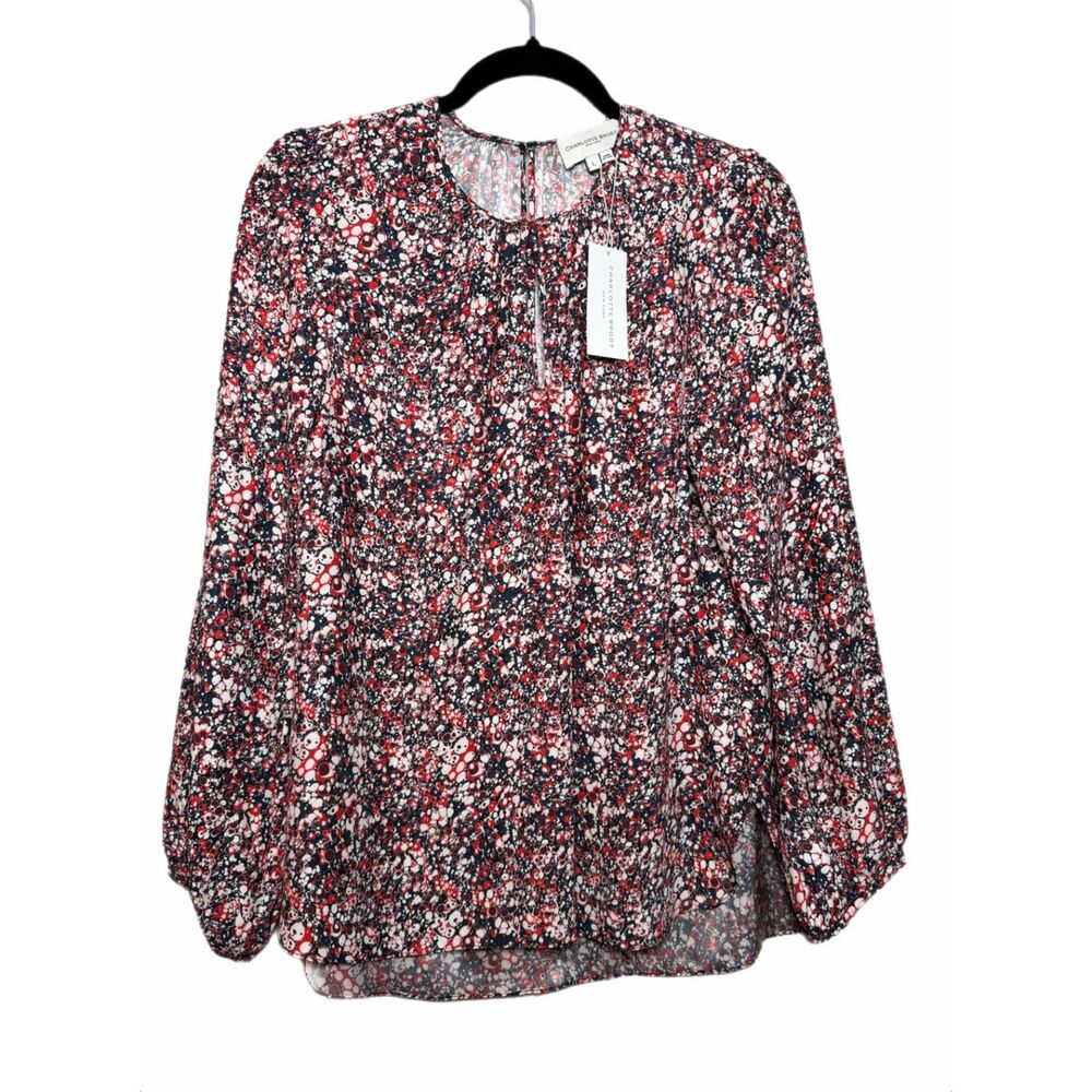 NWT Charlotte Brody Keyhole Blouse Red Marble Size Large